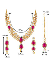 Rani Pink Majesty Kundan Long Necklace Set with Maangtikka