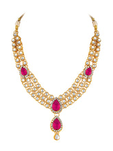 Rani Pink Majesty Kundan Long Necklace Set with Maangtikka