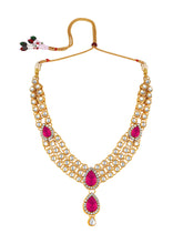 Rani Pink Majesty Kundan Long Necklace Set with Maangtikka