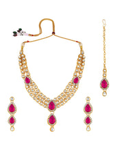 Rani Pink Majesty Kundan Long Necklace Set with Maangtikka