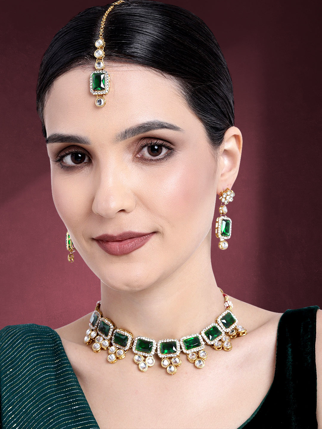 Radiant Kundan Green Stone Choker Set