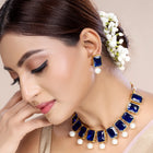 Horizon Beauty Crystal Pearl Necklace - Blue