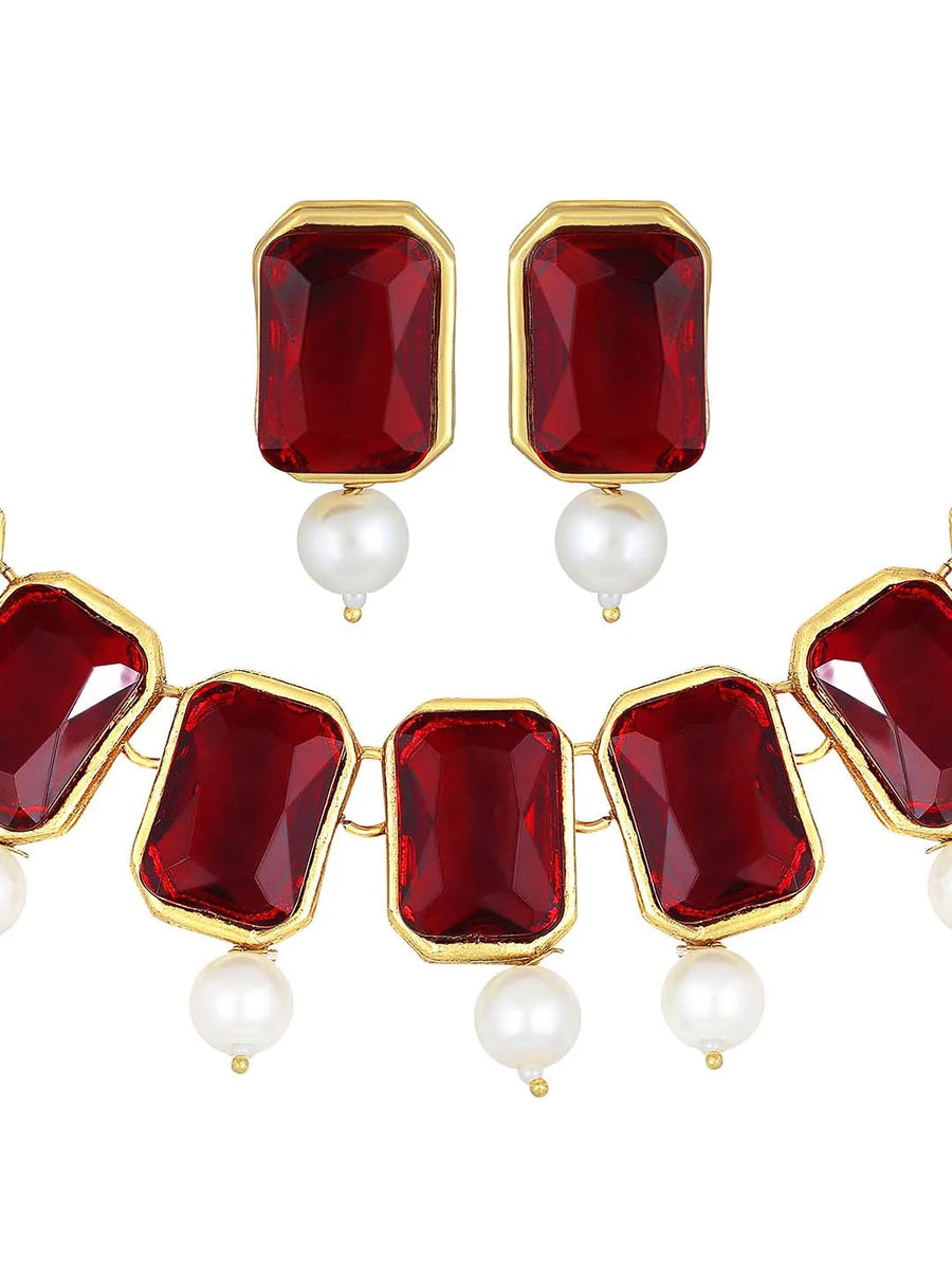 Horizon Beauty Crystal Pearl Necklace - Maroon