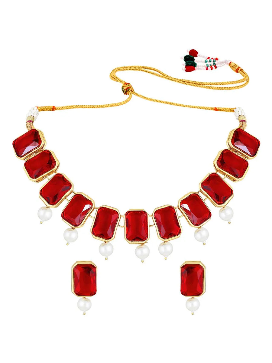 Horizon Beauty Crystal Pearl Necklace - Red