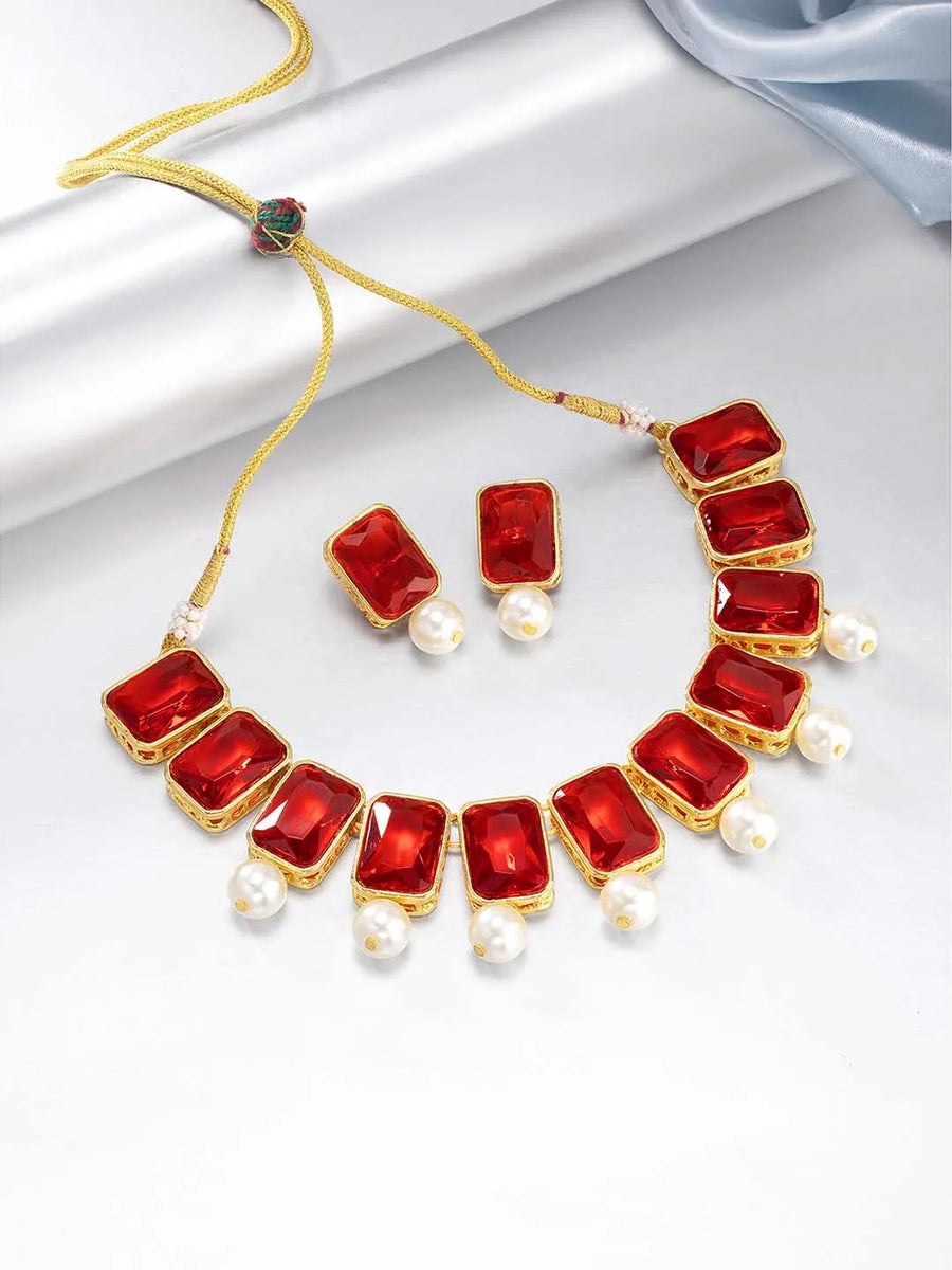 Horizon Beauty Crystal Pearl Necklace - Red