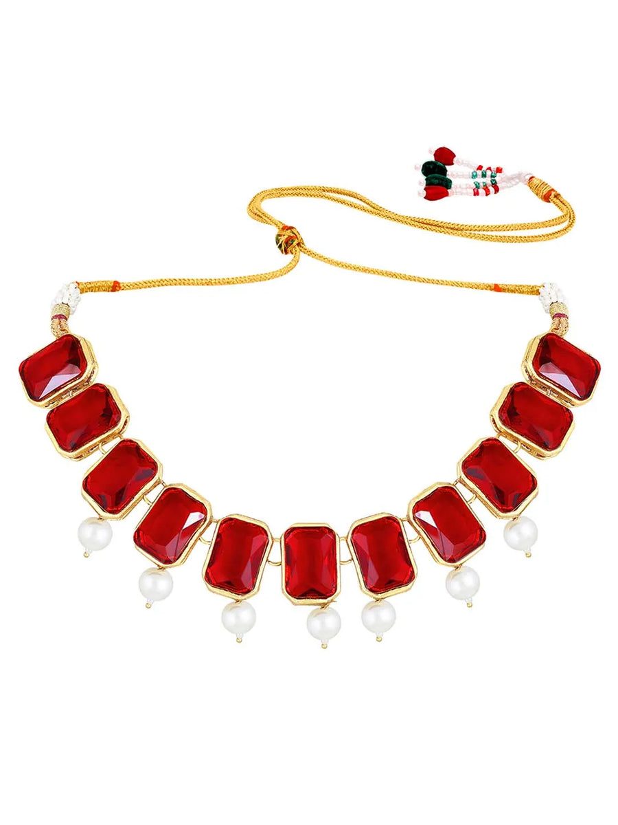 Horizon Beauty Crystal Pearl Necklace - Red