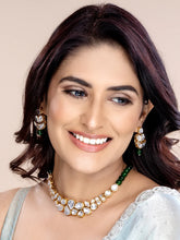 Regal Faux Pearl Kundan Necklace Set - Green