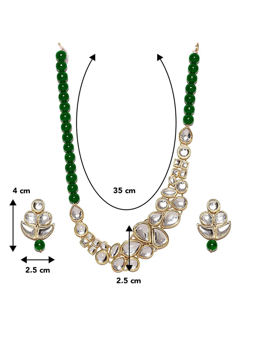 Regal Faux Pearl Kundan Necklace Set - Green