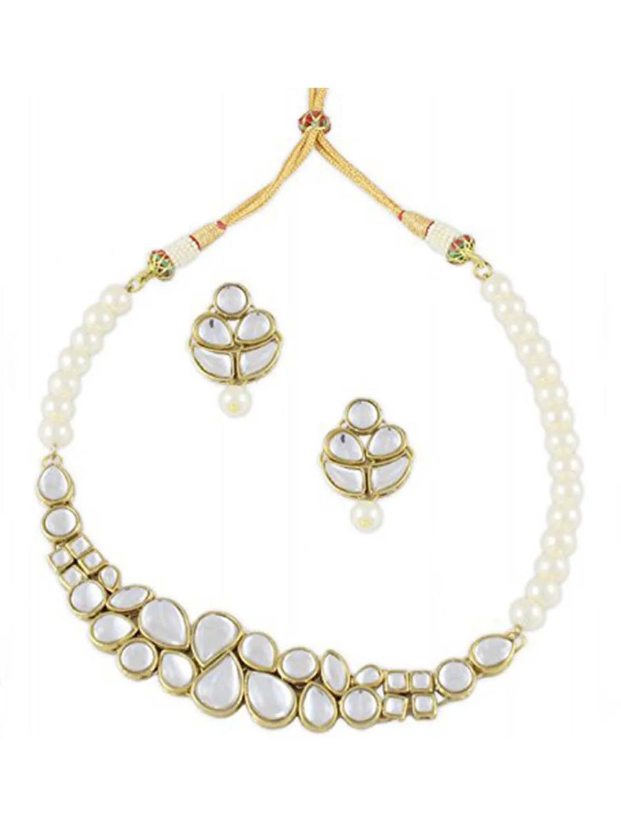 Regal Faux Pearl Kundan Necklace Set - White