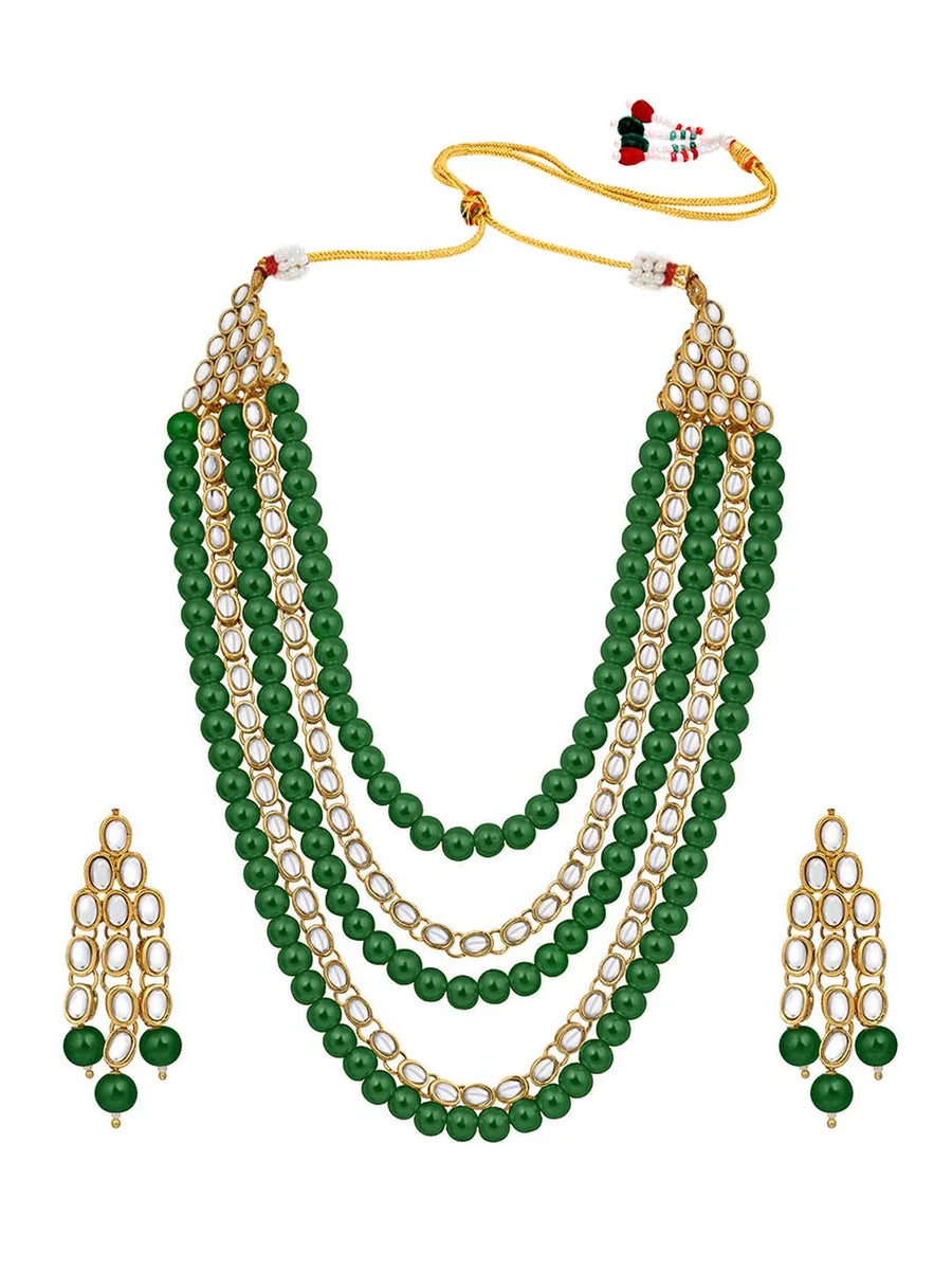 Bliss Kundan Faux Pearl Necklace Set - Green