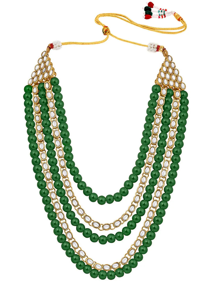 Bliss Kundan Faux Pearl Necklace Set - Green