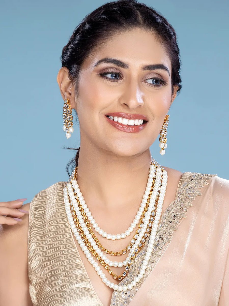 Bliss Kundan Faux Pearl Necklace Set - White