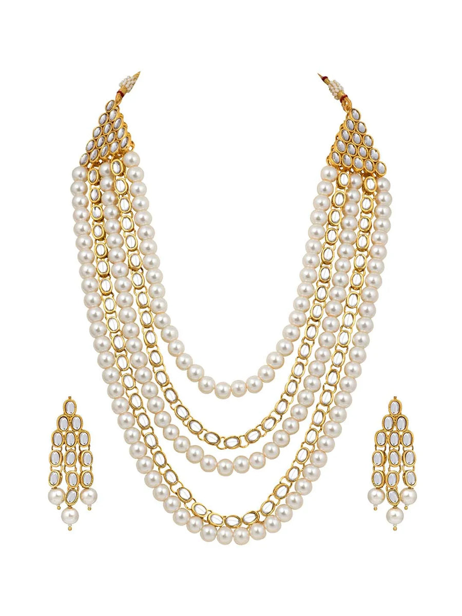 Bliss Kundan Faux Pearl Necklace Set - White