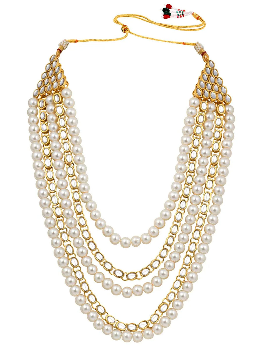 Bliss Kundan Faux Pearl Necklace Set - White