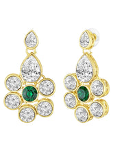 Crystal Studded Layered Necklace Set. Gold-plated Kundan necklace set with green and white stones, paired with matching earrings.