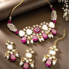 Charming Verdure Glow Choker Set - Rani Pink