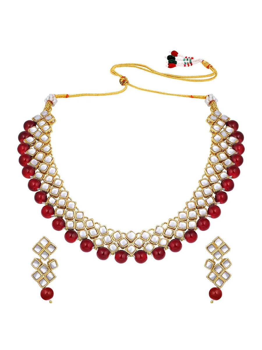 Radiant Maroons Kundan Necklace Set - Maroon
