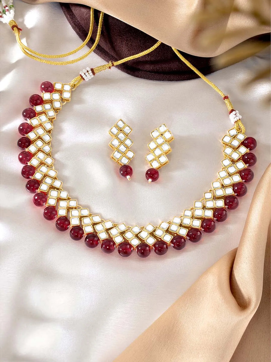 Radiant Maroons Kundan Necklace Set - Maroon