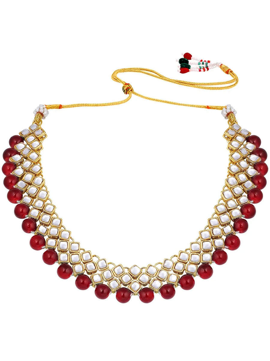 Radiant Maroons Kundan Necklace Set - Maroon