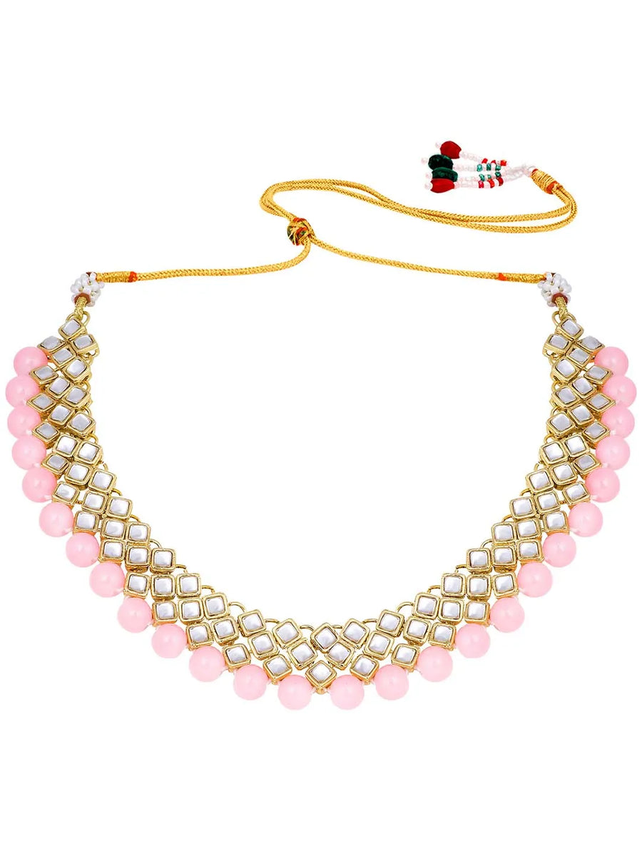 Radiant Maroons Kundan Necklace Set - Pink