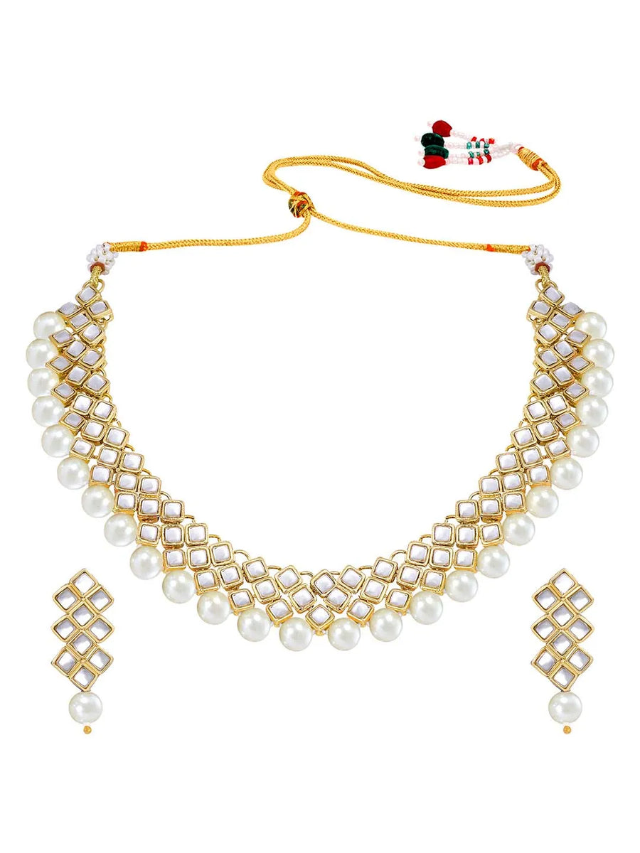 Radiant Maroons Kundan Necklace Set - White
