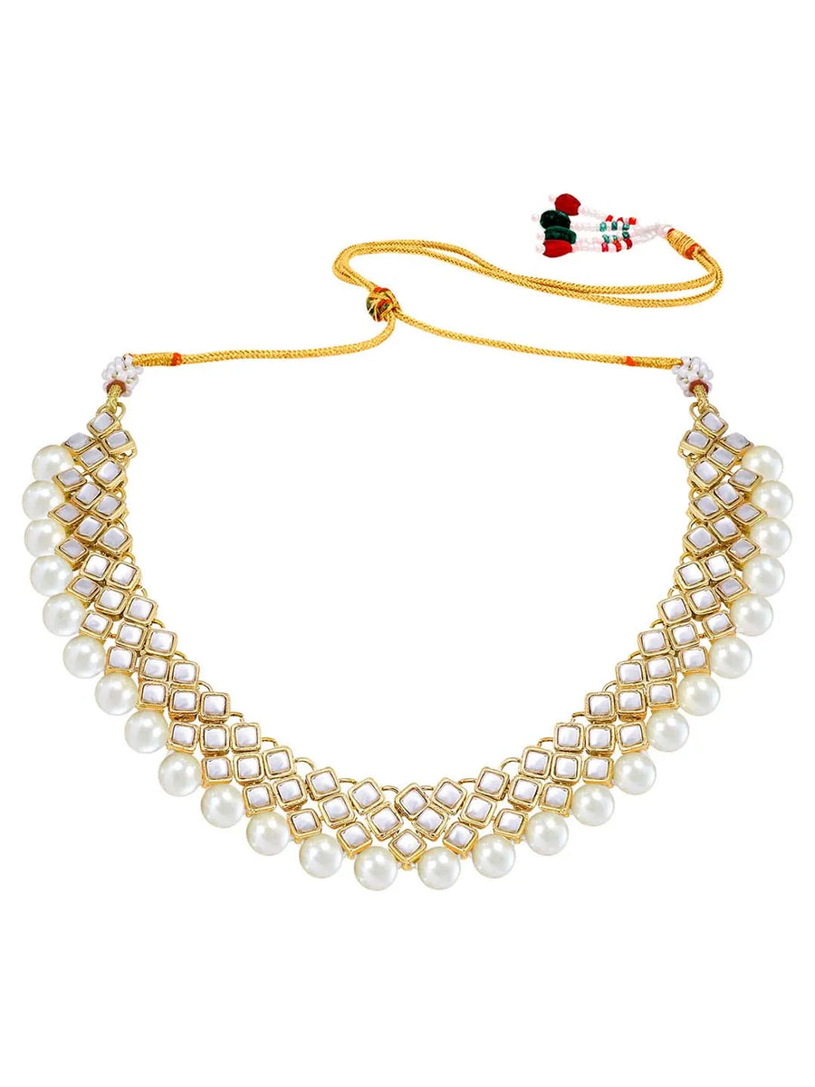 Radiant Maroons Kundan Necklace Set - White