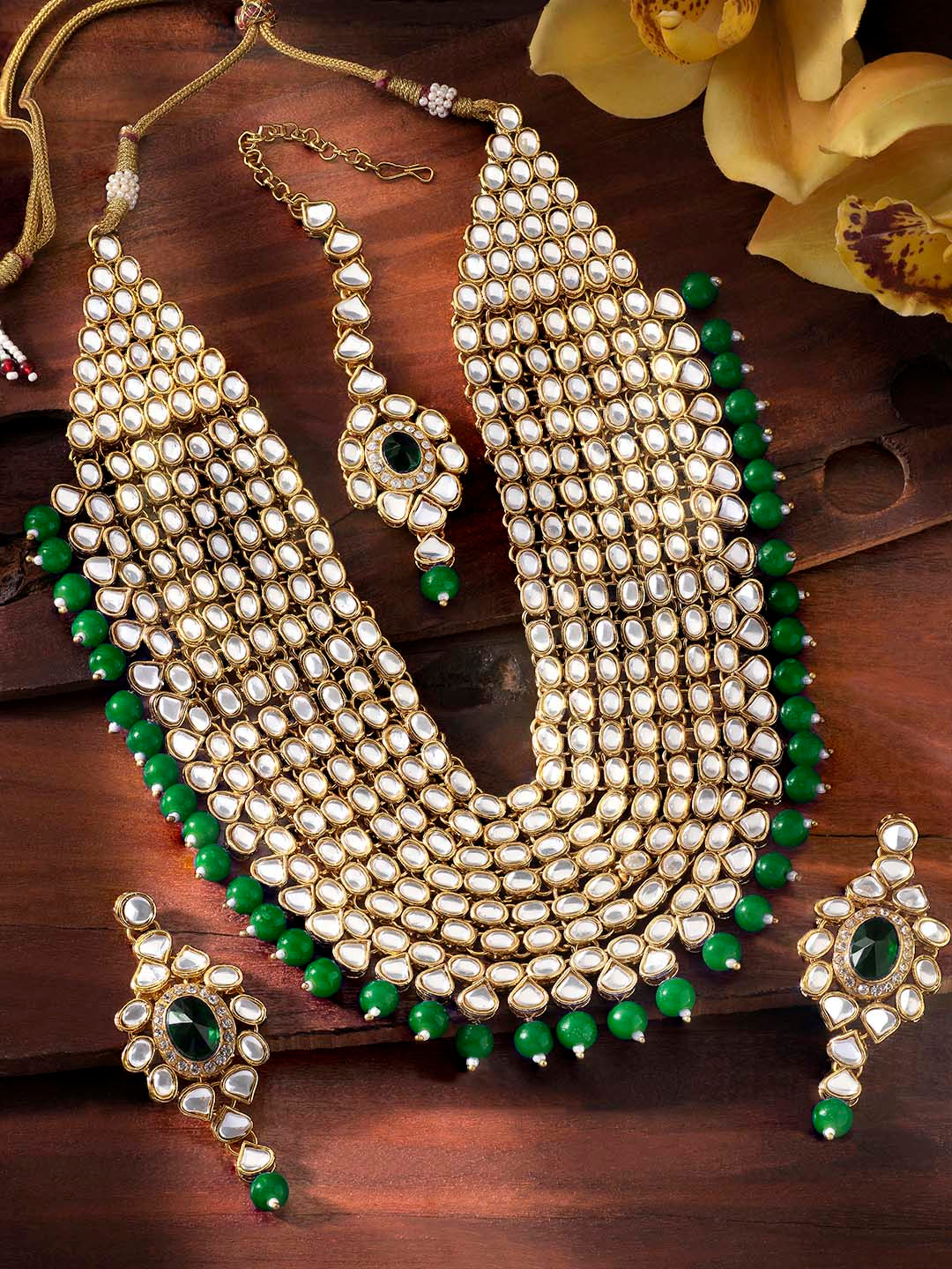 Green Glam Statement Necklace Set