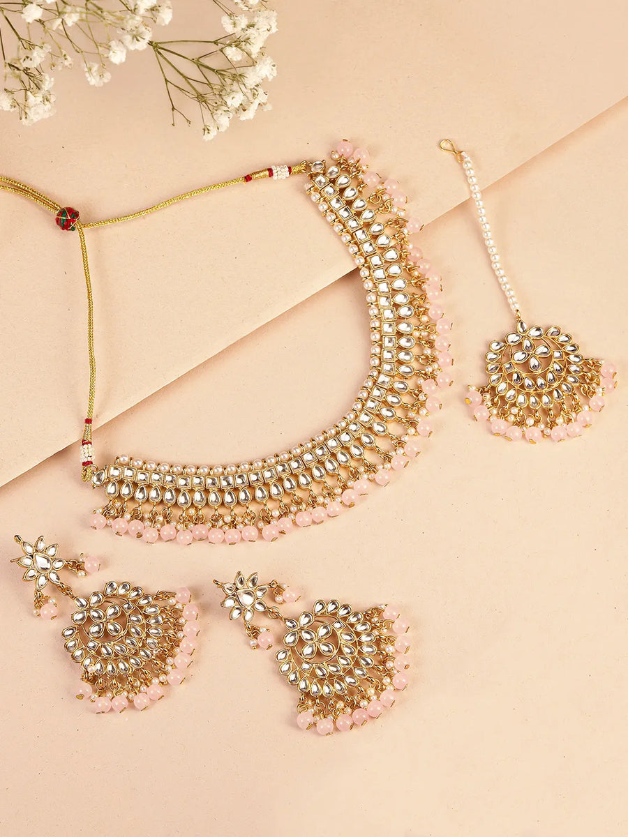 Peora Blush Pink Kundan Pearl Jewellery Set