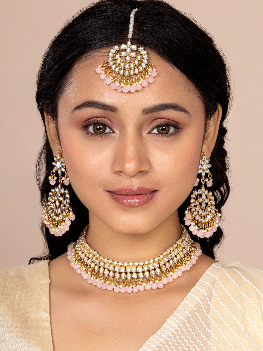 Peora Blush Pink Kundan Pearl Jewellery Set