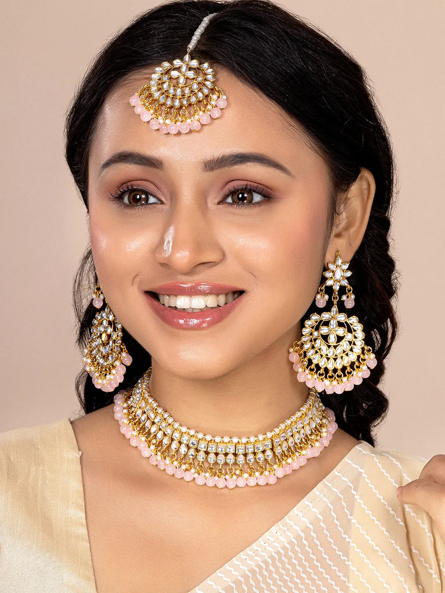 Peora Blush Pink Kundan Pearl Jewellery Set