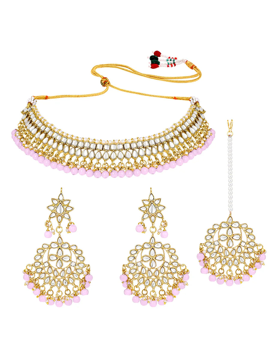 Peora Blush Pink Kundan Pearl Jewellery Set