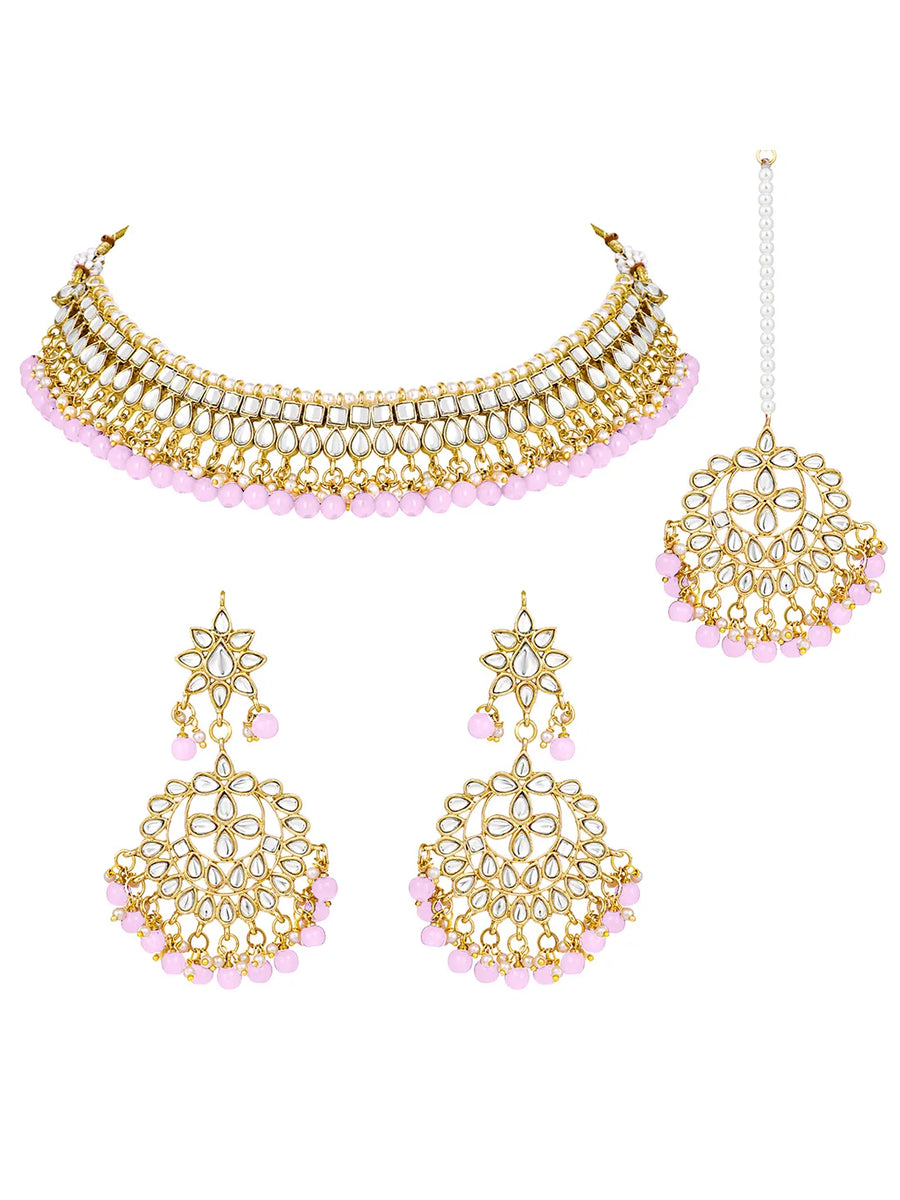 Peora Blush Pink Kundan Pearl Jewellery Set