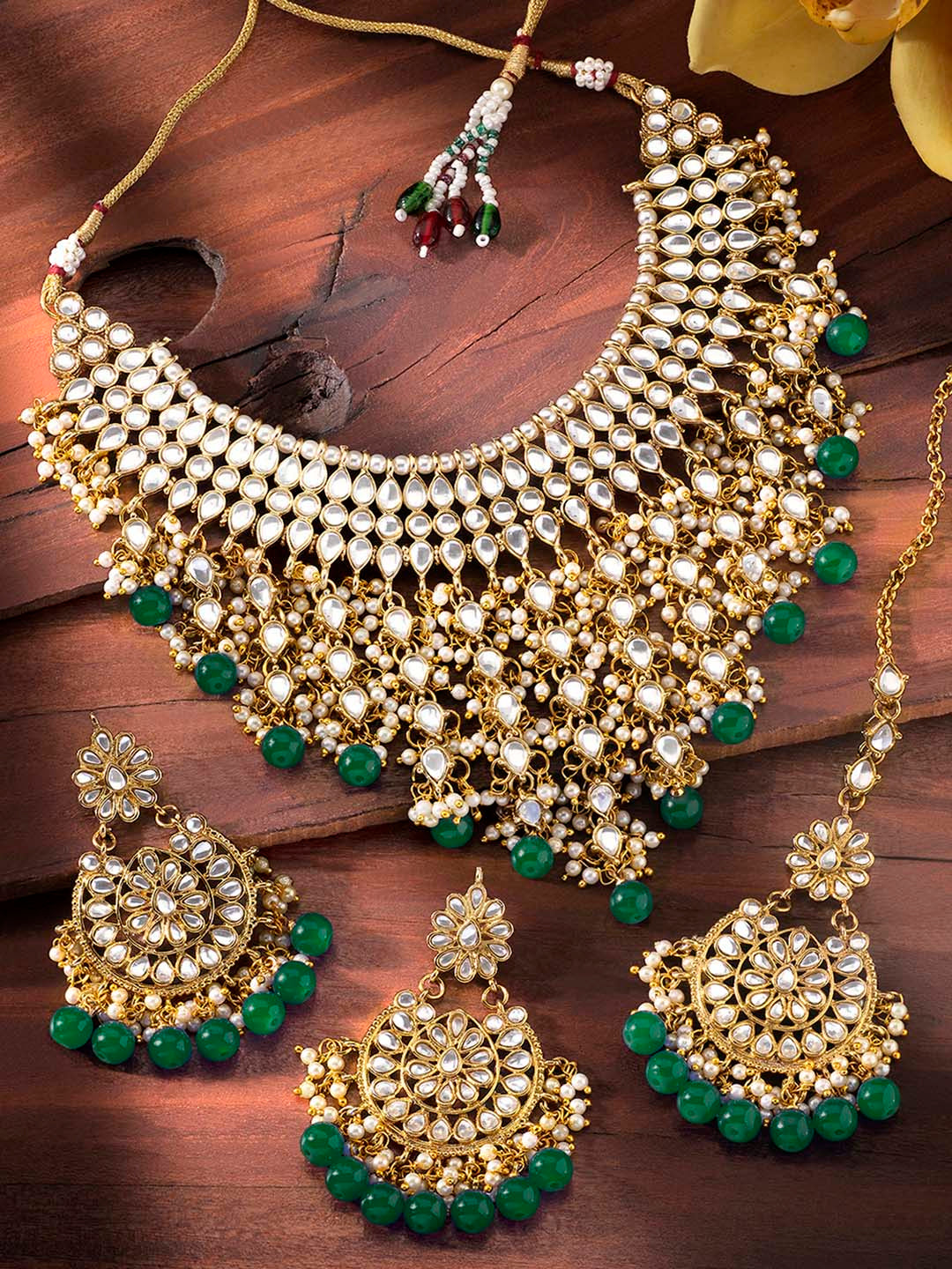 Bridal Bliss Green Kundan Pearl Necklace Set