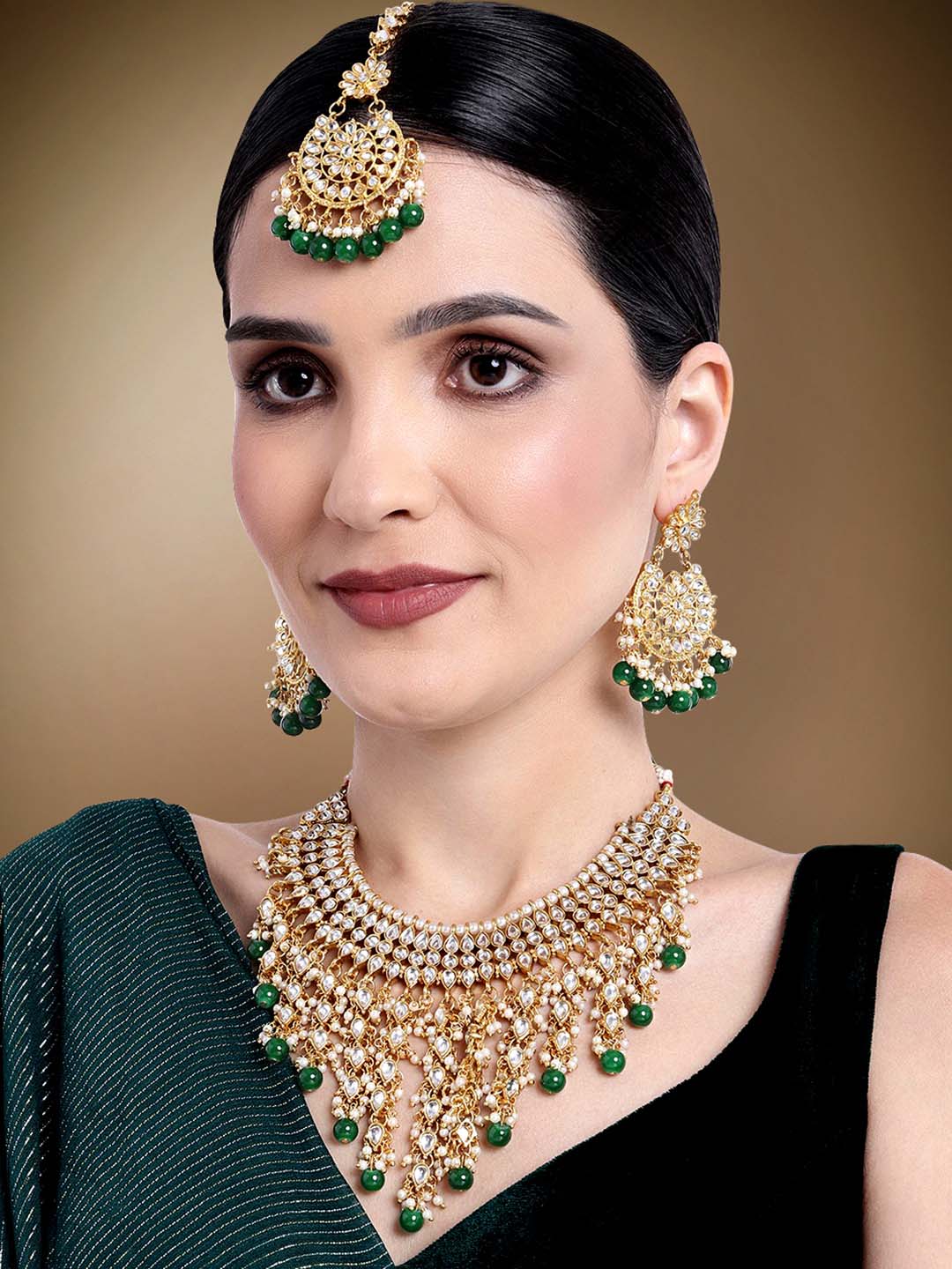 Bridal Bliss Green Kundan Pearl Necklace Set