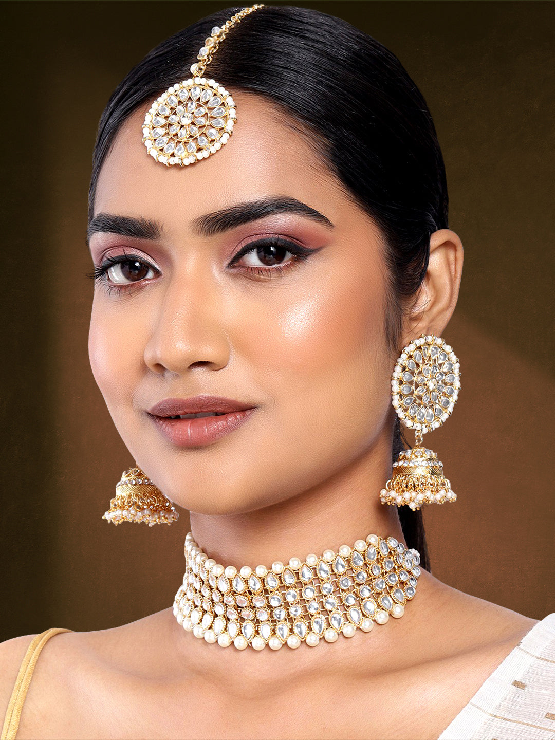 Classic Statement Kundan Pearl Choker Necklace Set