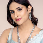 Splendour Kundan Long Necklace Set - Rodium White