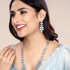 Splendour Kundan Long Necklace Set - Rodium White