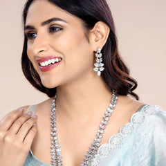 Splendour Kundan Long Necklace Set - Rodium White