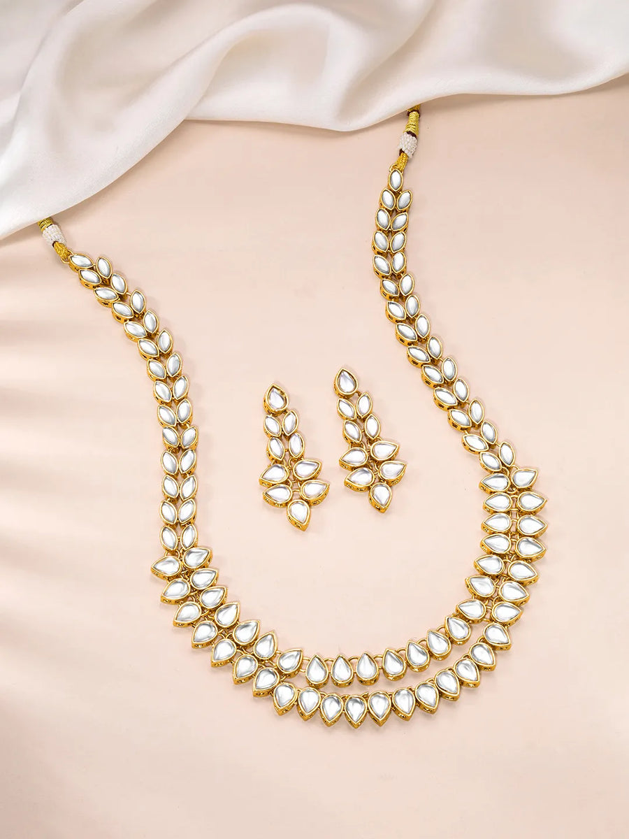 Splendour Kundan Long Necklace Set - White