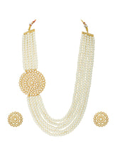 Pearl Cascade Layered White Kundan Long Necklace Set