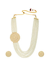 Pearl Cascade Layered White Kundan Long Necklace Set