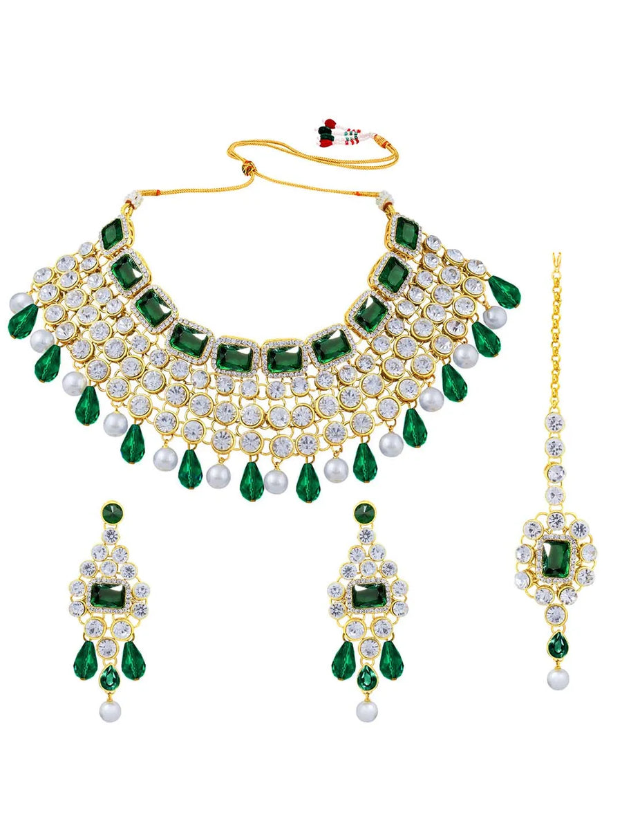 Royal Radiance Choker Set with Crystal - Green