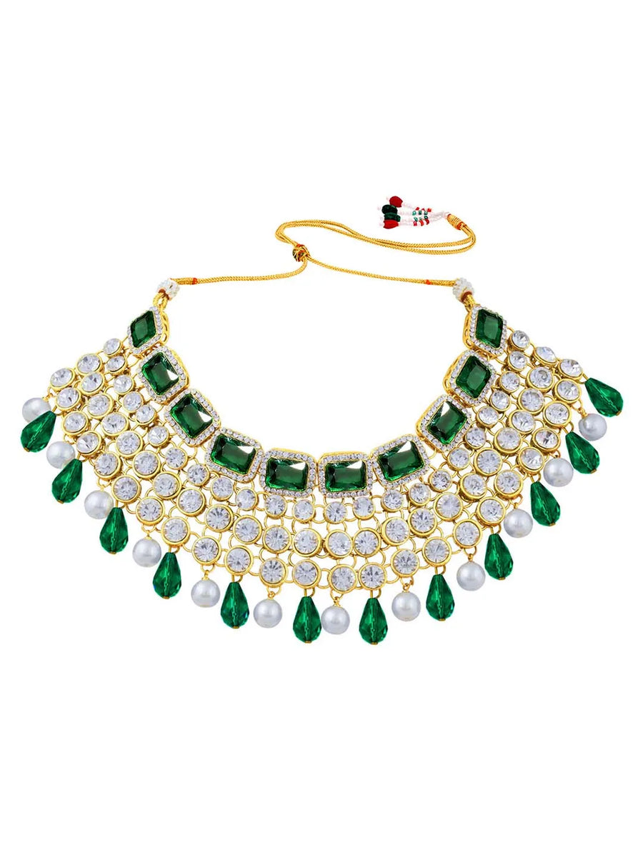 Royal Radiance Choker Set with Crystal - Green