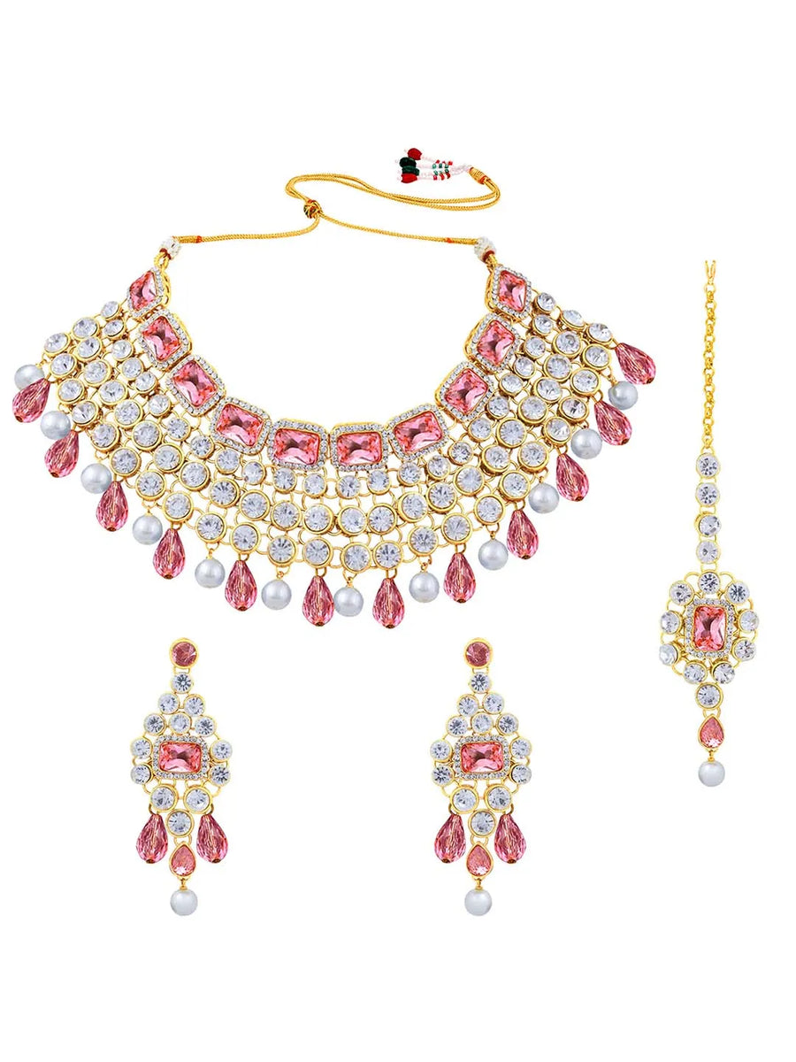 Royal Radiance Choker Set with Crystal - Pink