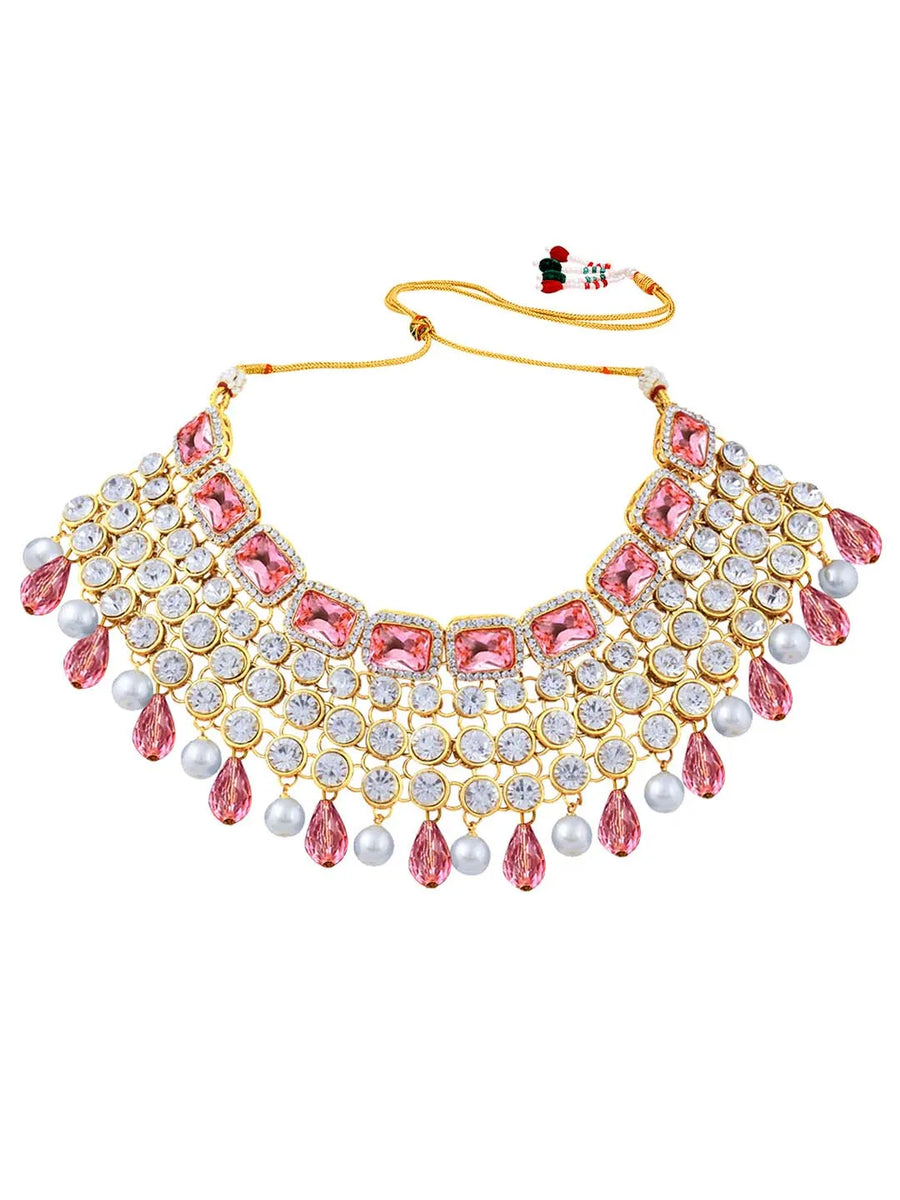 Royal Radiance Choker Set with Crystal - Pink