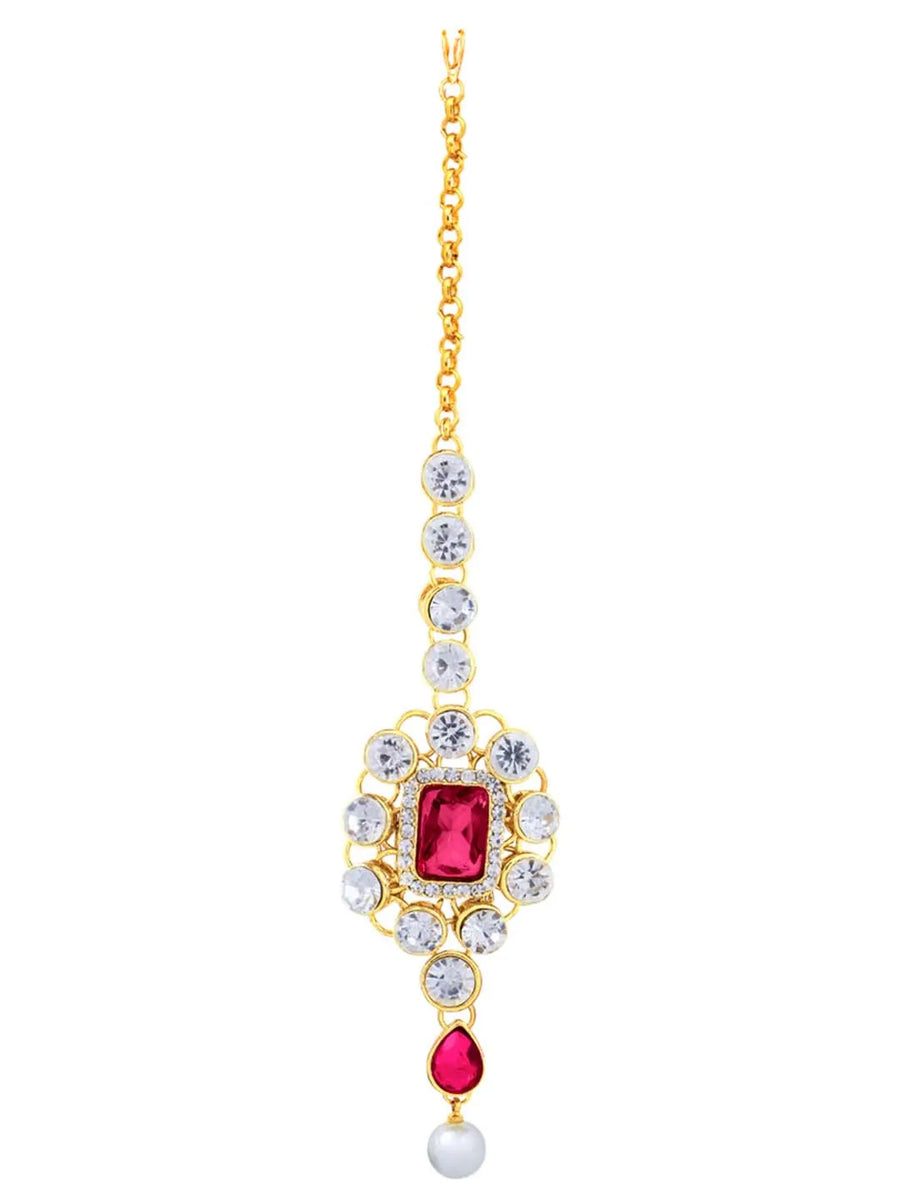 Royal Radiance Choker Set with Crystal - Rani Pink