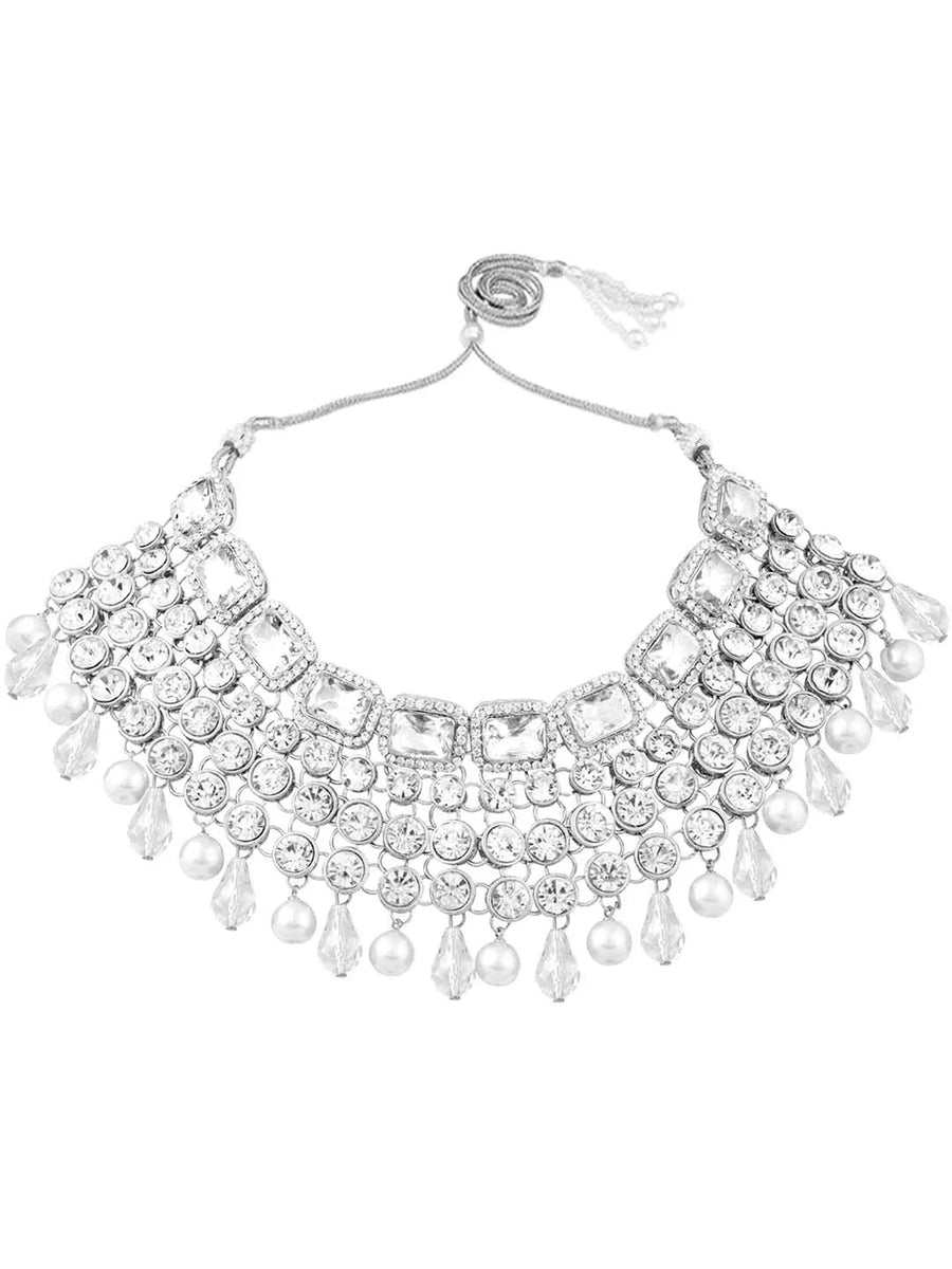Royal Radiance Choker Set with Crystal - Rodium White