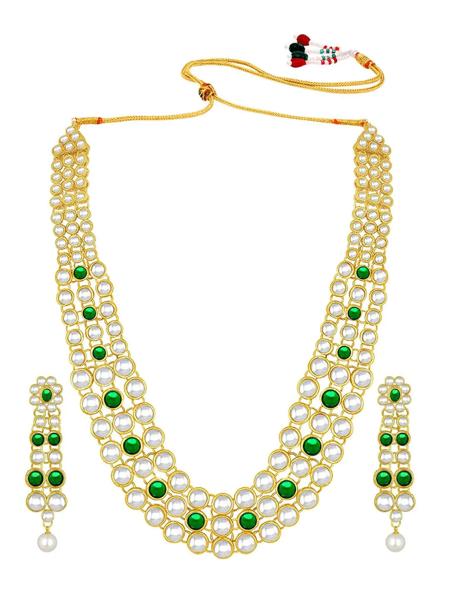 Celebrity Influence Kundan Necklace Set - Green