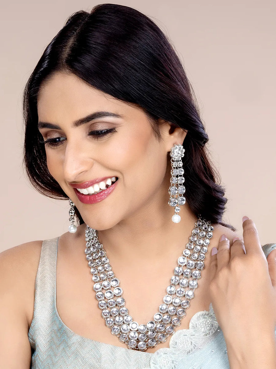 Celebrity Inspired Anushka Kundan Set - Rodium White