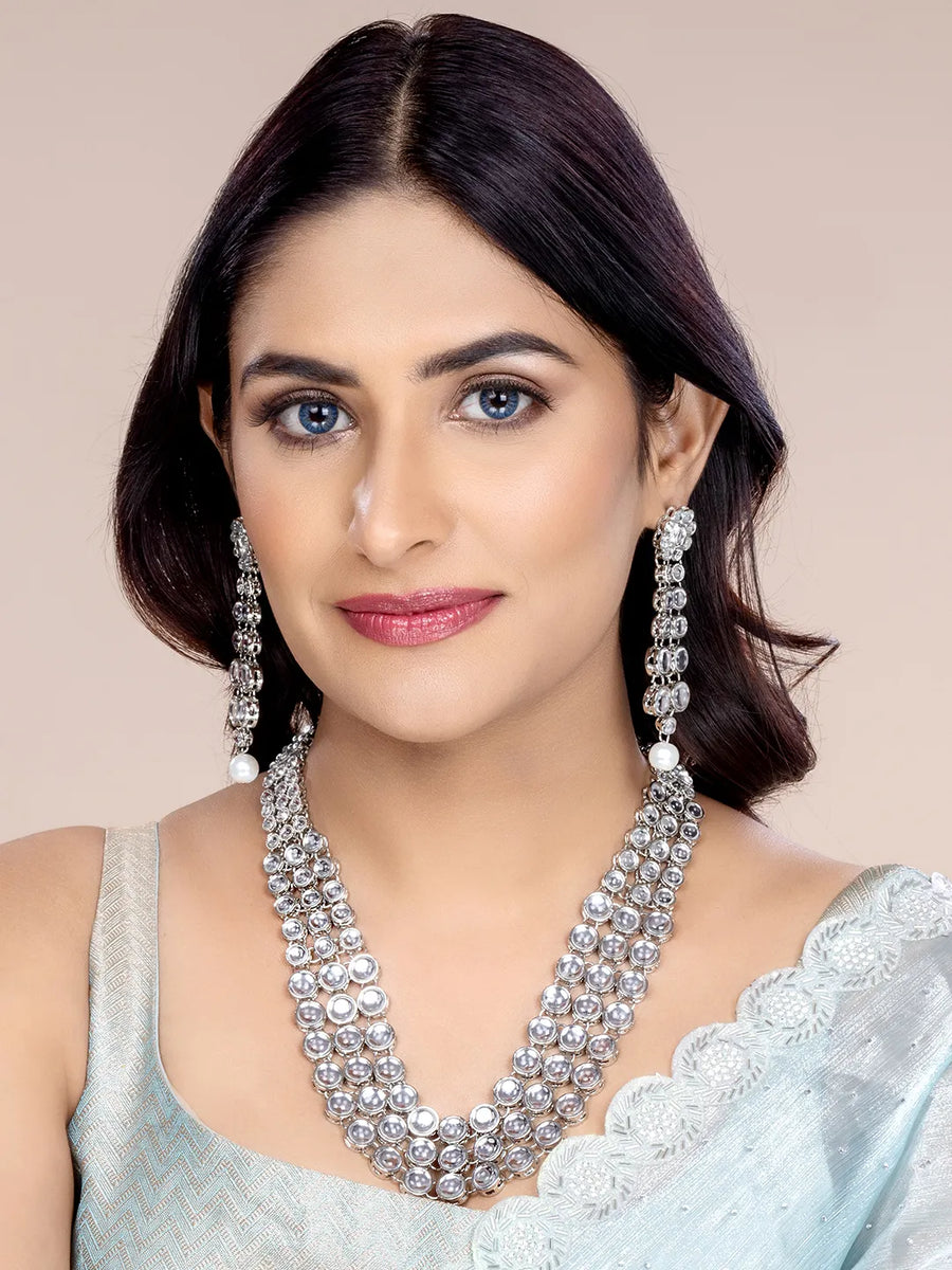 Celebrity Inspired Anushka Kundan Set - Rodium White